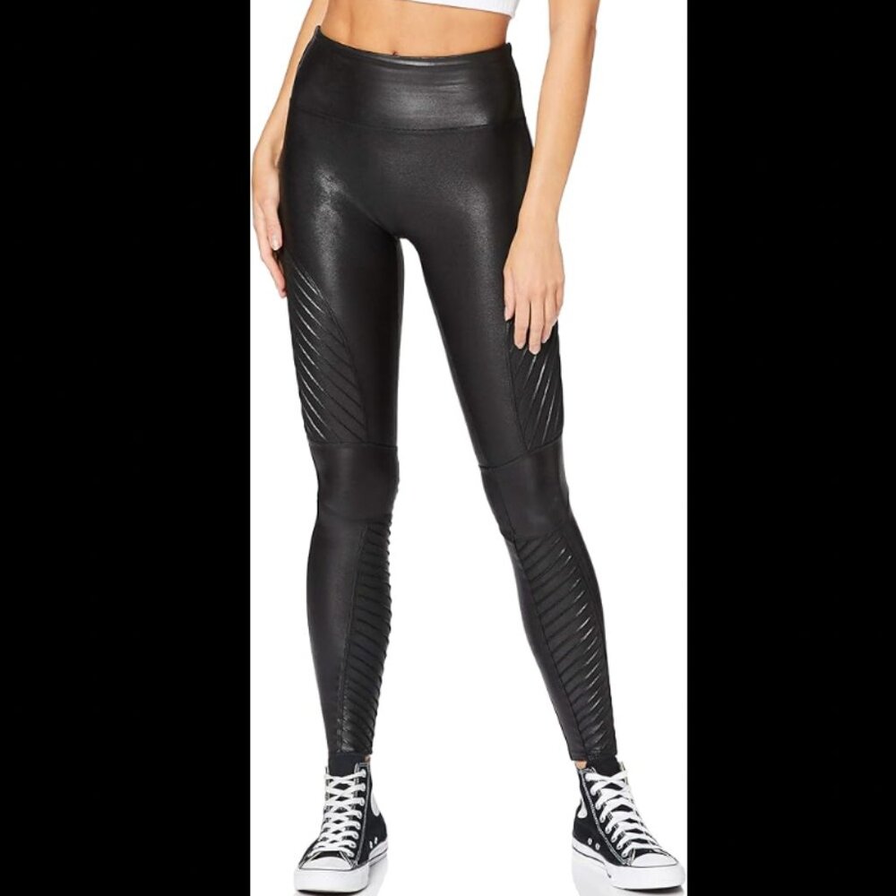 Spanx Black Faux Leather Moto Leggings Women's size M